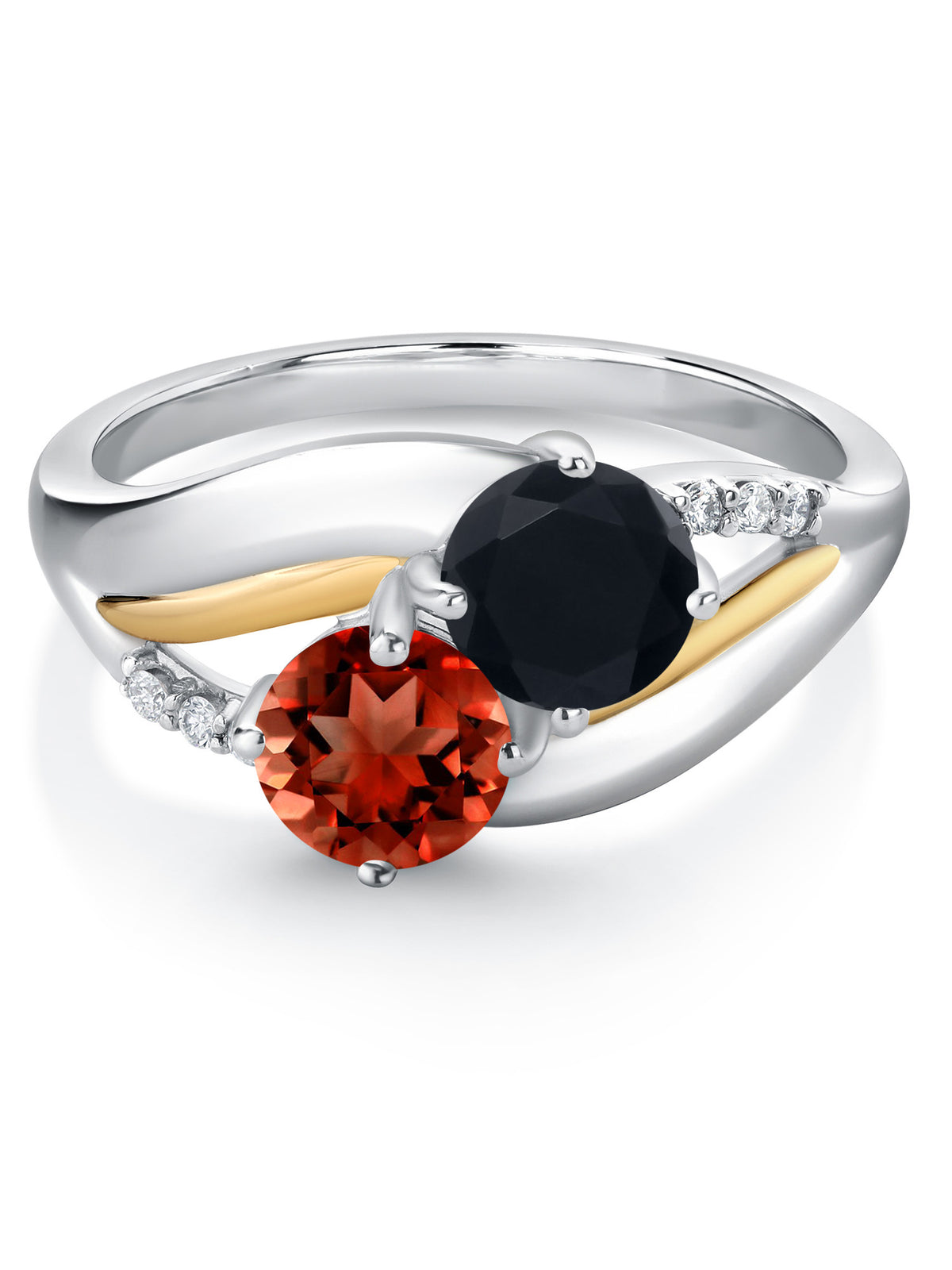 925 Sterling Silver 10K Yellow Gold Red Garnet Black Onyx Lab Grown Diamond 2 Stone Engagement Ring S961654