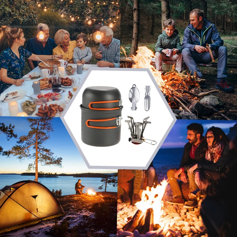 Camping Cookware Set with Piezoelectric Ignition Stove R3904