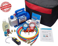 4CFM 1/3HP Air Vacuum Pump HVAC A/C Refrigeration Tool Kit with Leak Detector, Manifold Gauge Set, 3 Hoses K23263