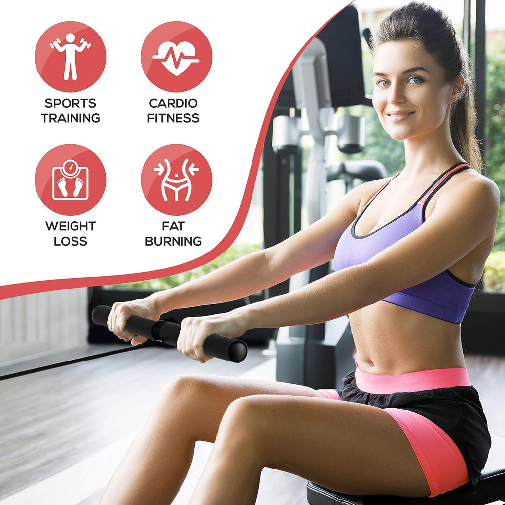 Magnetic Rowing Machine with Bluetooth App Fitness Tracking, Foldable Home Gym Exercise Rower with Adjustable Resistant, Padded Seat, Digital LCD Readout and Reinforced Cable K578894