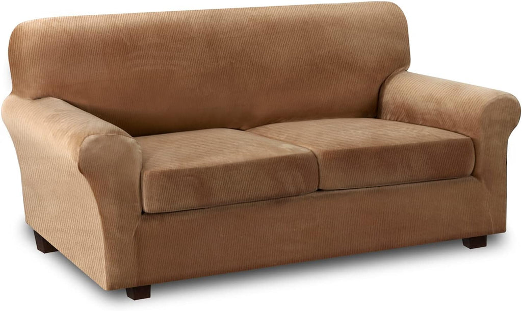 Thick Striped Velvet 4 Piece Stretch Sofa Slipcovers K4762