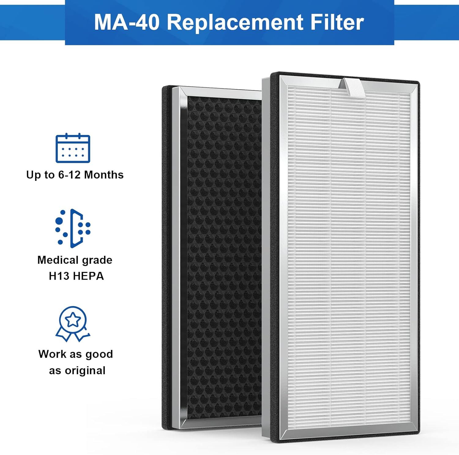 2 Packs H13 True HEPA Replacement Filters with Activated Carbon Filter J74486