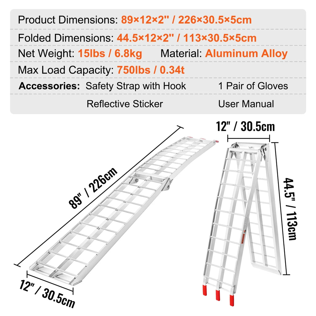 Aluminum Loading Ramp 750 lbs Foldable Non-slip Truck Ramps E22855