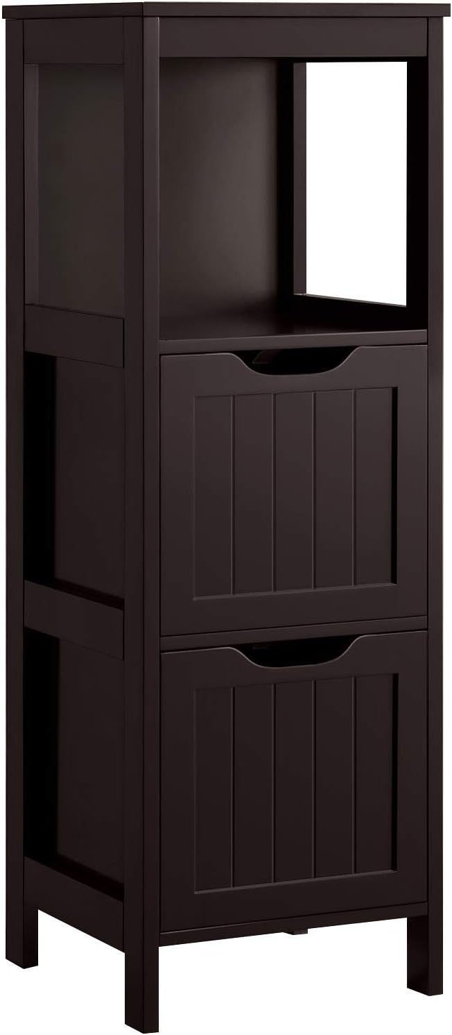 Wooden Bathroom Floor Cabinet with 2 Drawers and 1 Shelf, Espresso, Pack of 2 T506255
