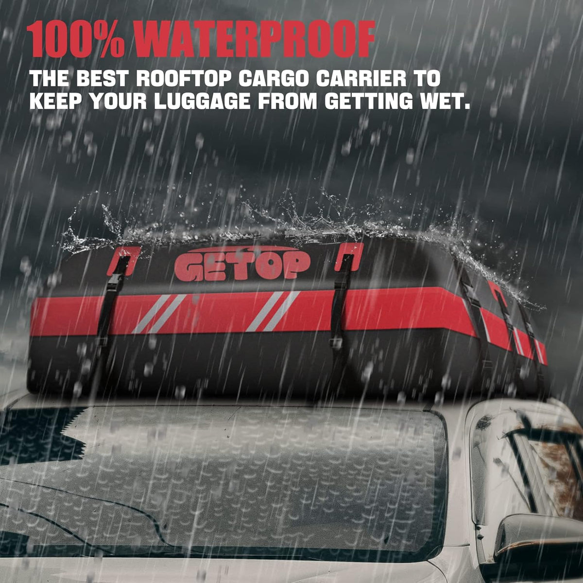 Red Waterproof 21 Cubic Feet Rooftop Cargo Carrier Bag with Non-Slip Mat C511363