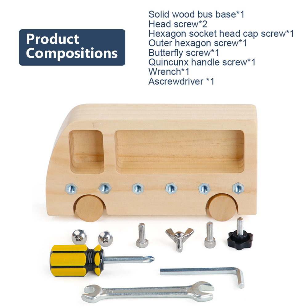Montessori Screw Driver Board Wooden Busy Bus Sensory Toy Z8633