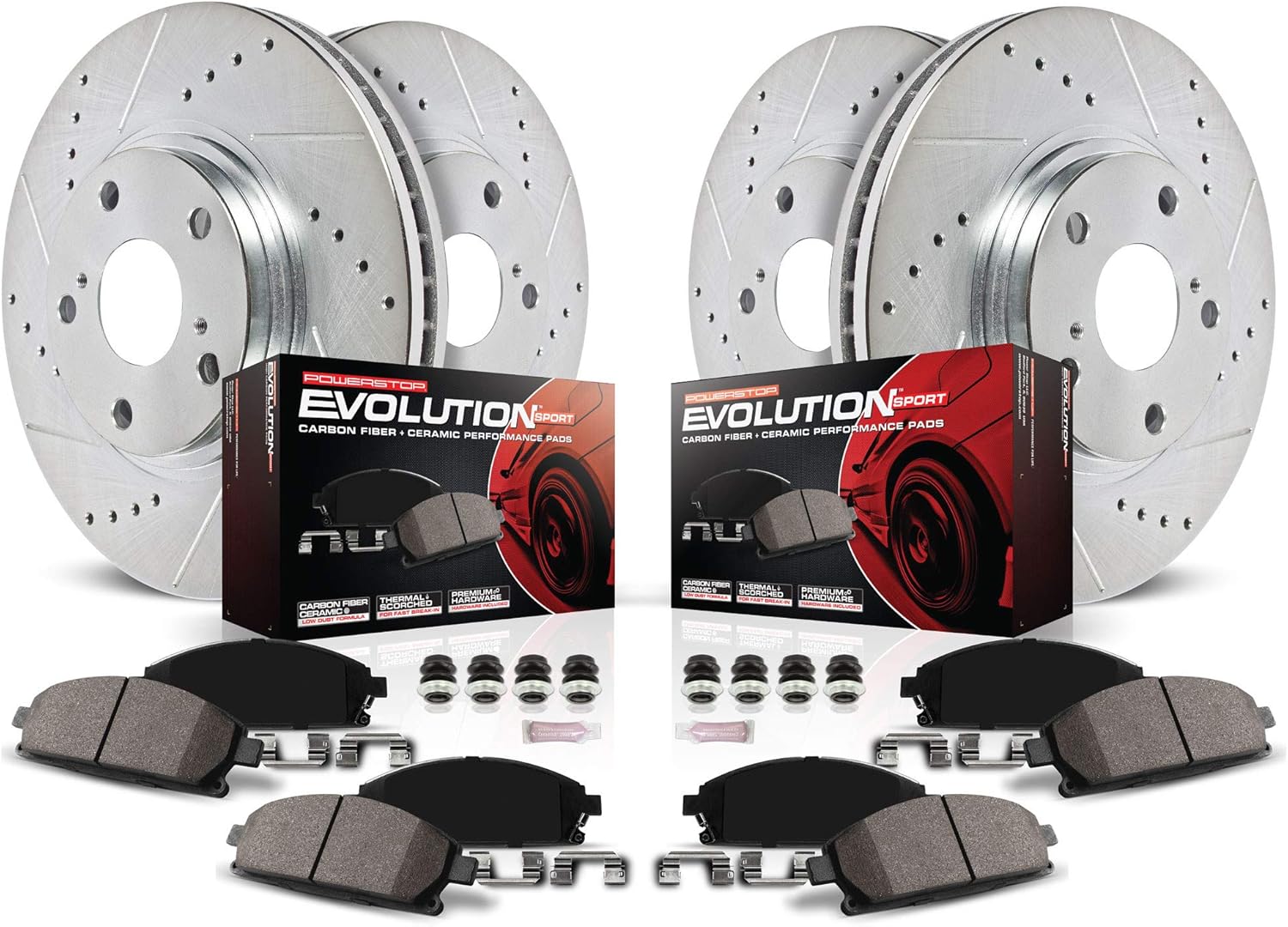 Front and Rear Carbon Fiber Brake Pads with Drilled & Slotted Brake Rotors Kit V404