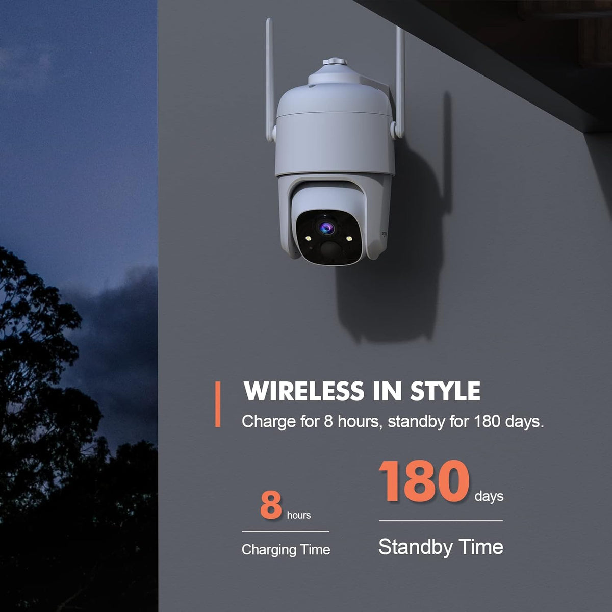Wireless Security Camera Outdoor WiFi Battery Powered 360° PTZ Color Night Vision IP66 D61415