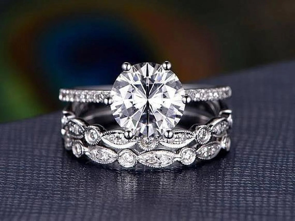 18k Gold Plated Moissanite Trio Wedding Set Y26410