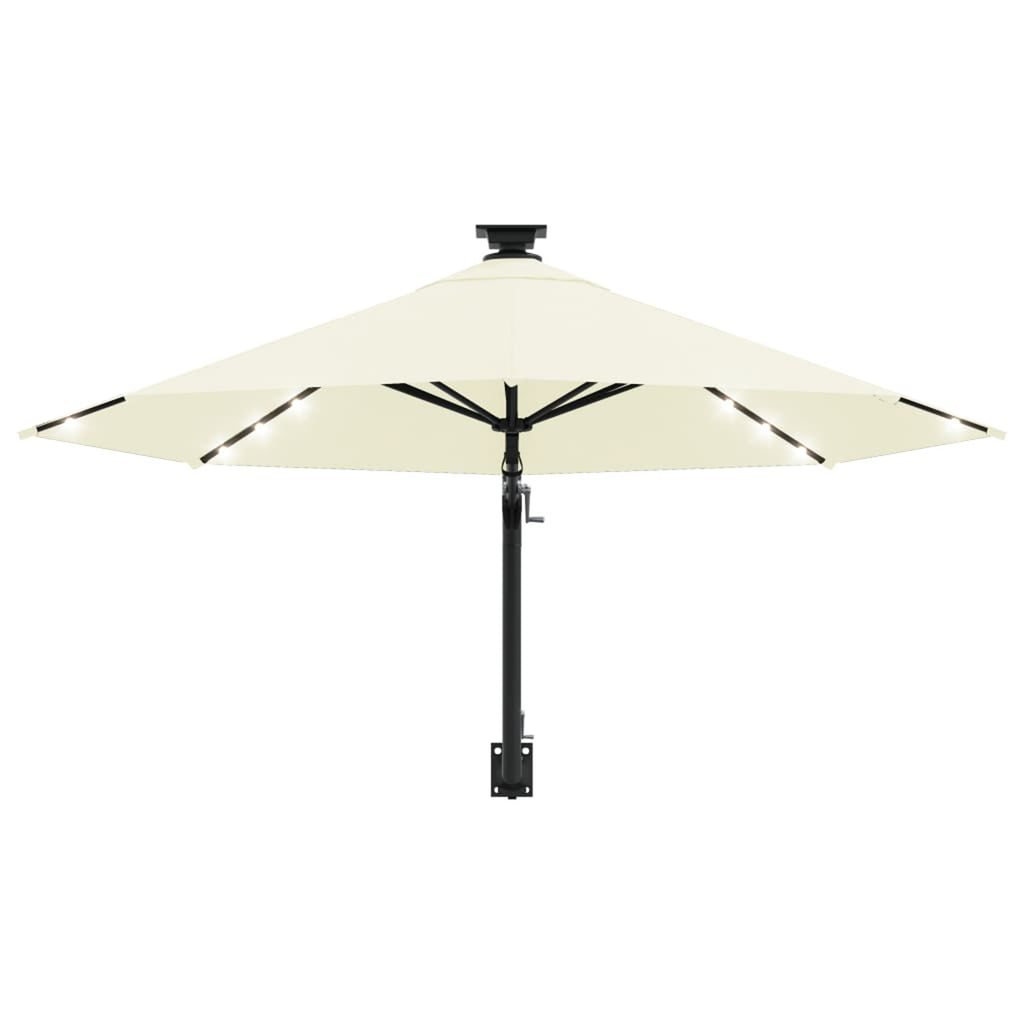Wall Mounted Parasol with LEDs and Metal Pole Garden Folding Umbrella Sand 118.1 x 51.6 Inches G579061