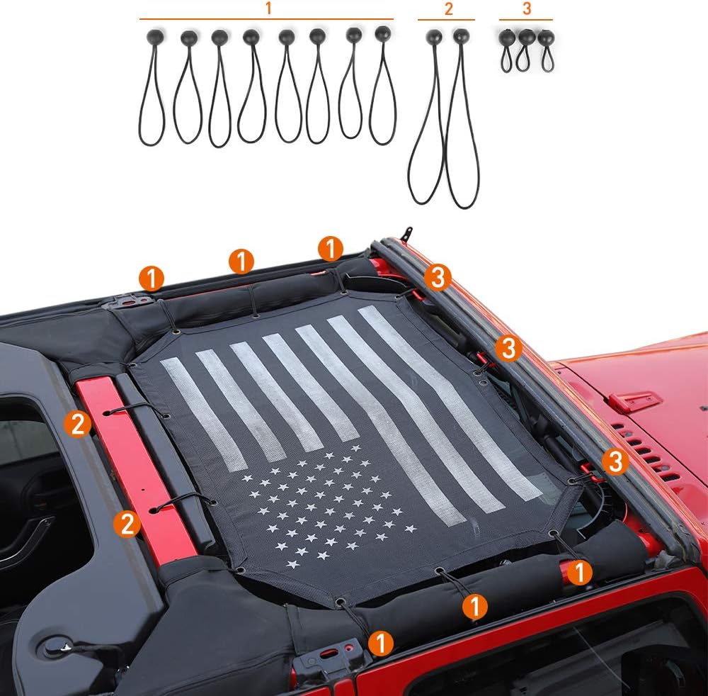 Black Mesh Shade Top Sunshade Cover for Jeep Wrangler JK JKU 2/4-Door O77271