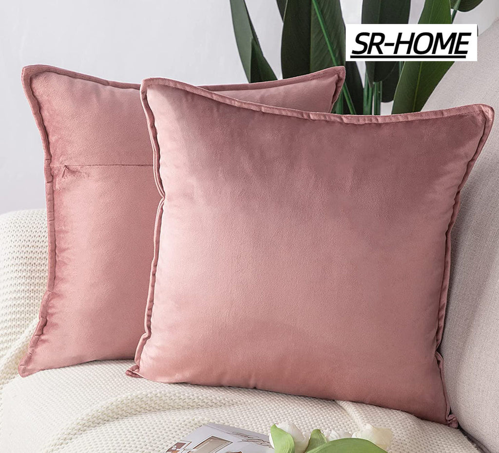 Set of 2 Super Soft Velvet Decorative Throw Pillow Covers Square with Fringe Cushion Case Y2760