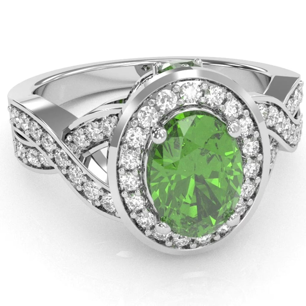 14k White Gold Peridot Diamond Engagement Ring Z3256