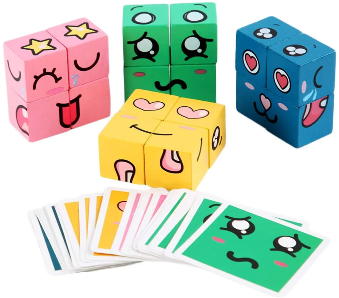Wooden Building Blocks Set Toy, Emoji Stacking Matching Jigsaw Puzzles O356