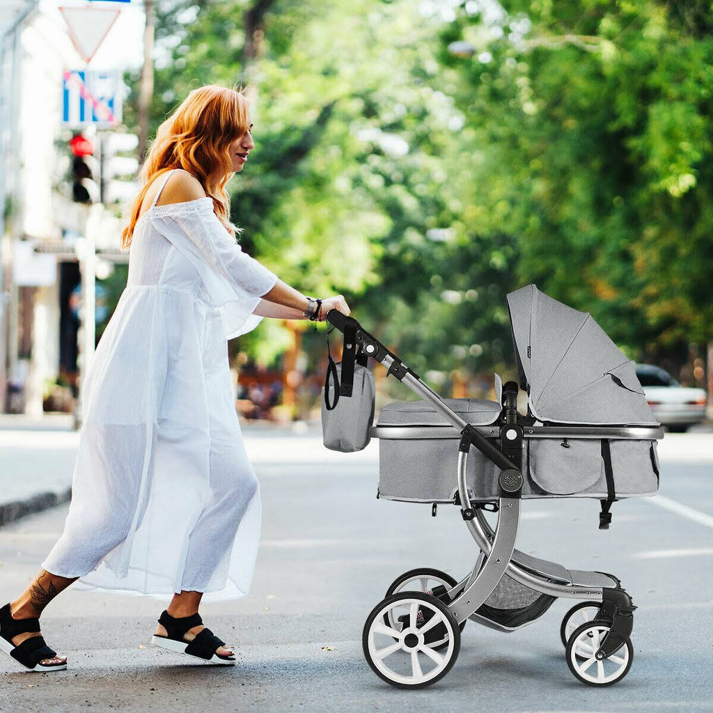 Gray Folding Aluminum Infant Reversible Stroller with Diaper Bag Q27797
