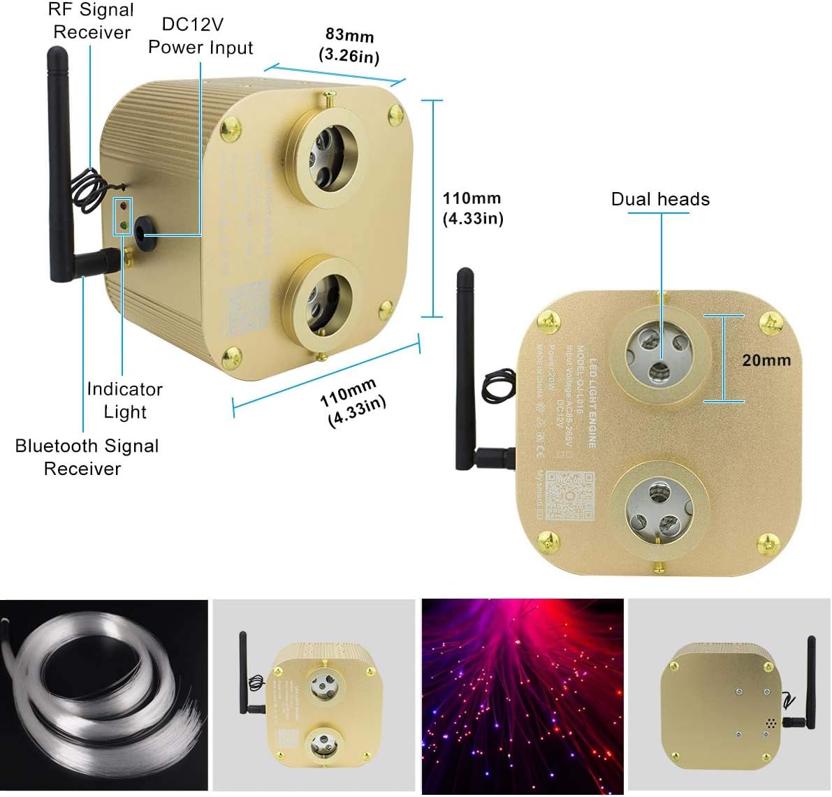 Twinkle Fiber Optic Lights Star Ceiling Lighting Kits Mixed 860pcs*13.1ft Fiber Strands Dual Port RGBW Music Remote APP Control Light Source J6155