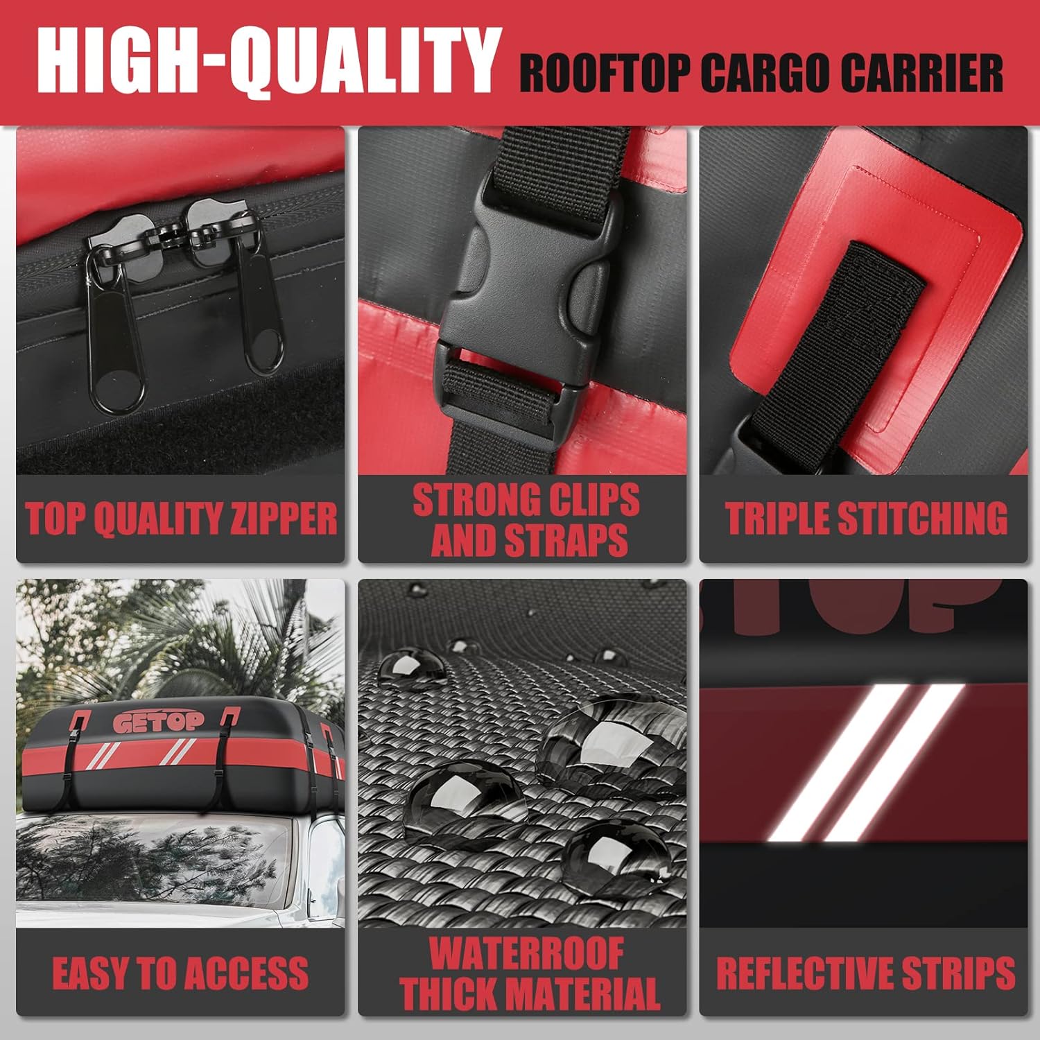 Red Waterproof 21 Cubic Feet Rooftop Cargo Carrier Bag with Non-Slip Mat C511363