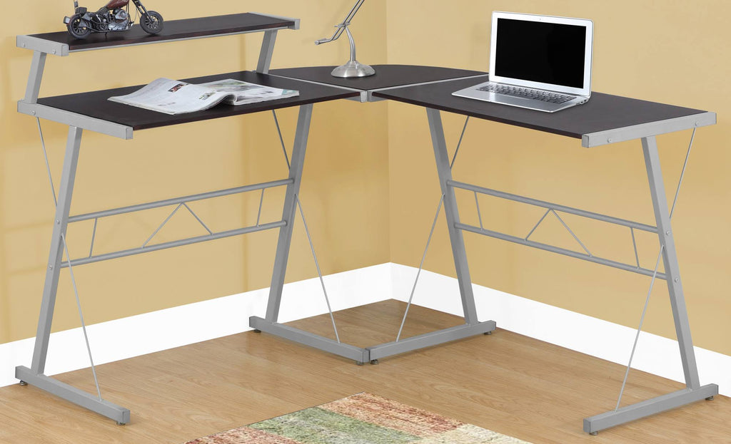 Cappuccino Top Silver Metal Computer Desk B294