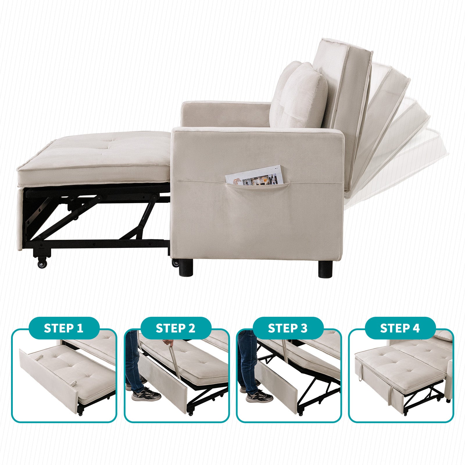 Beige Convertible Sofa Bed Loveseat Z231813