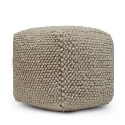 Ivory Wool Square Pouf Ottoman Q814