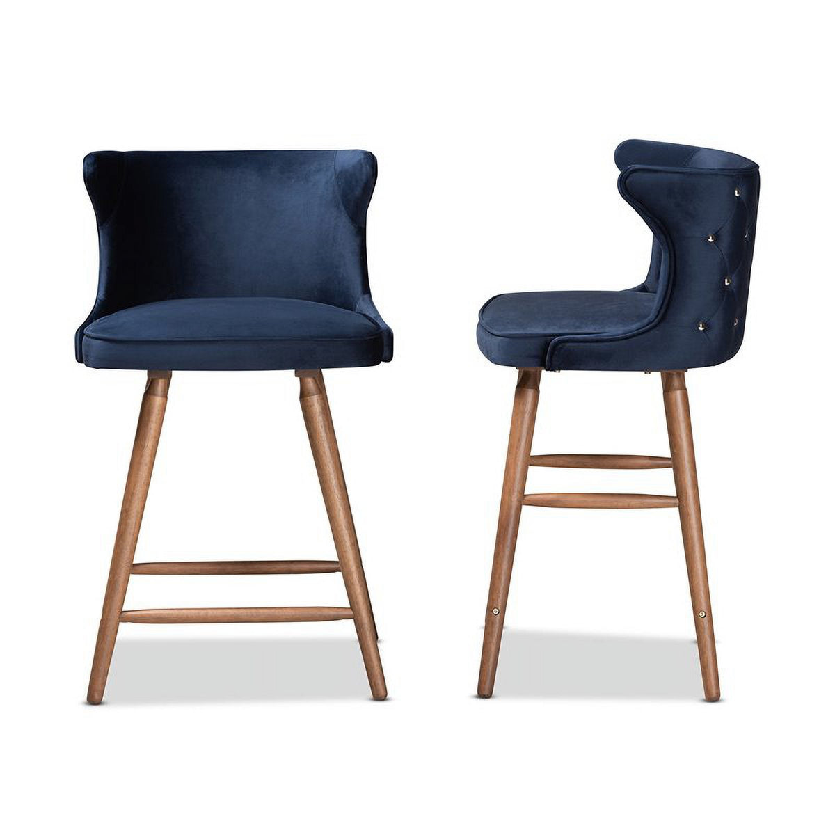 Blue and Walnut Brown Finished Wood 2-Piece Stool Set T27662