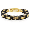 Black and Gold Plated Stainless Steel Byzantine Chain Bracelet P4432