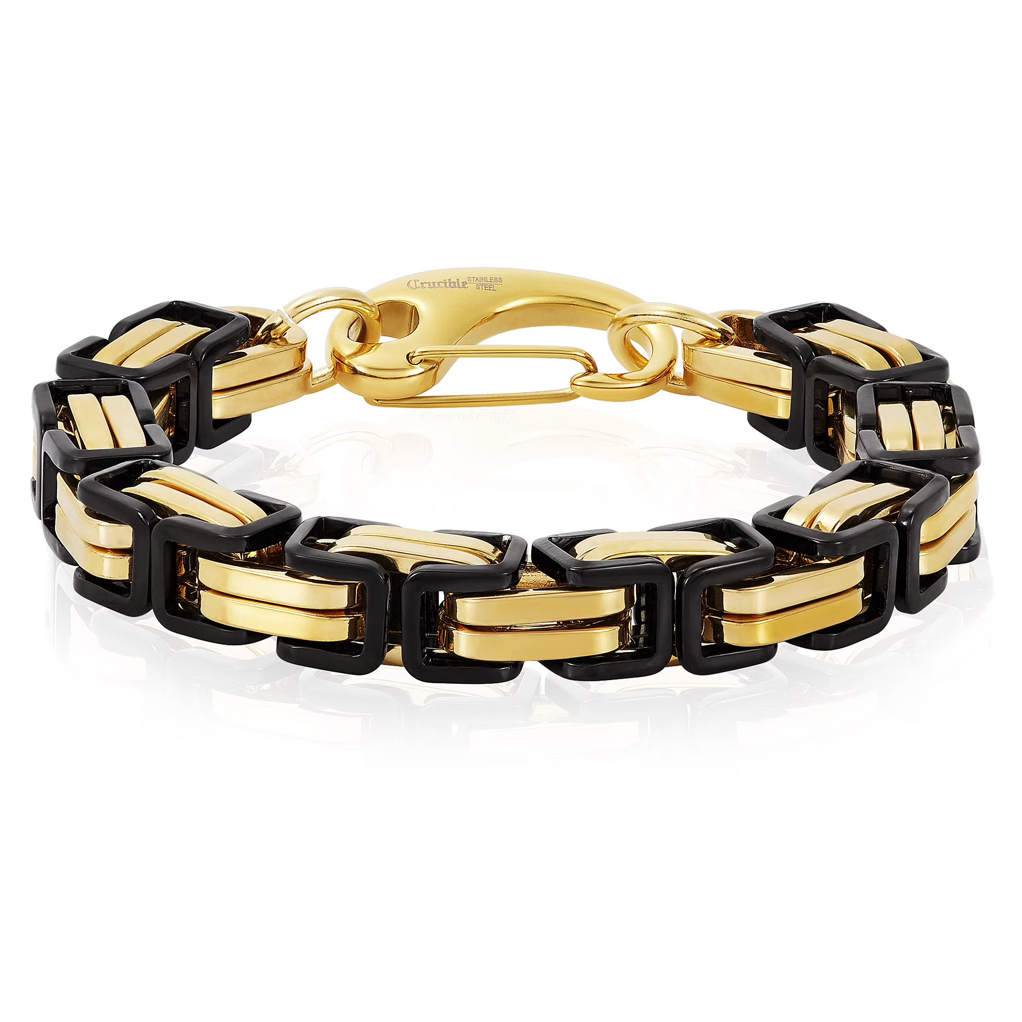 Black and Gold Plated Stainless Steel Byzantine Chain Bracelet P4432