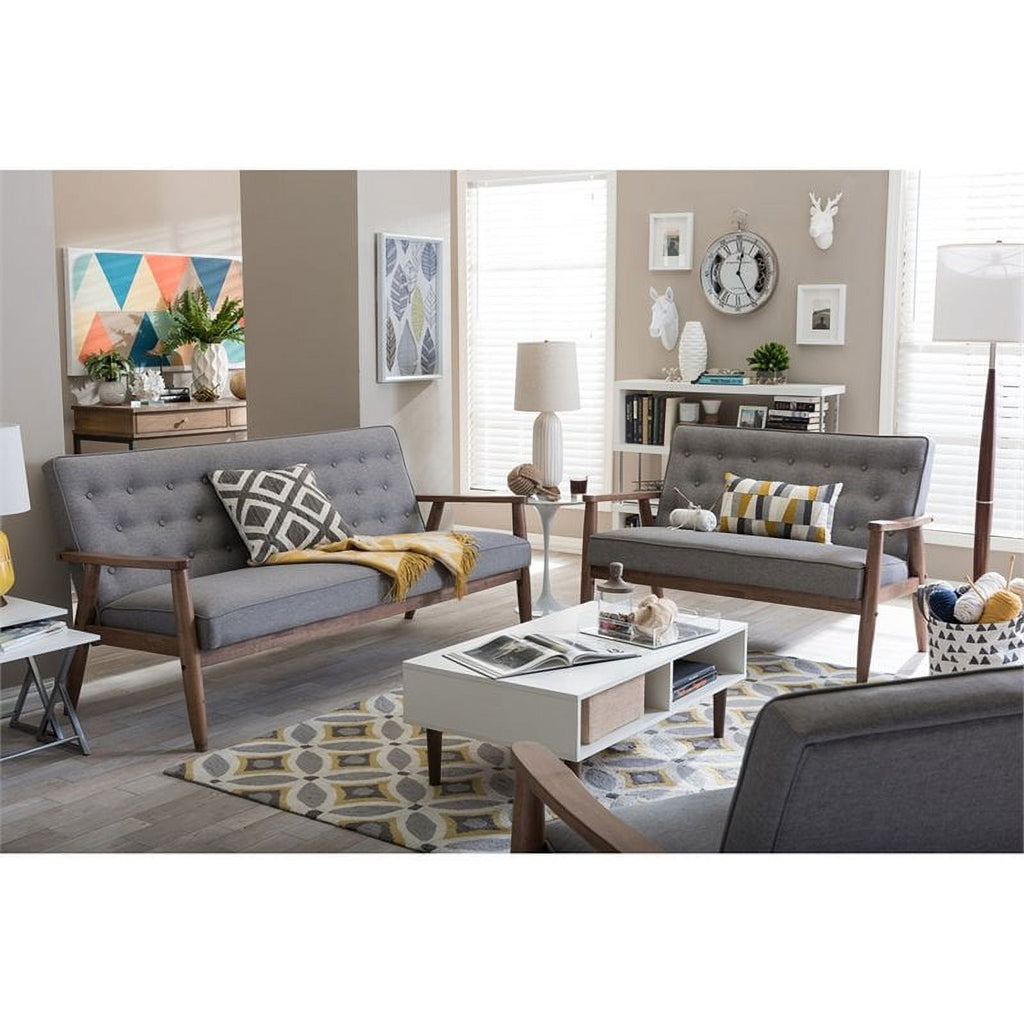 2 Piece Tufted Loveseat and Chair Set in Gray I937