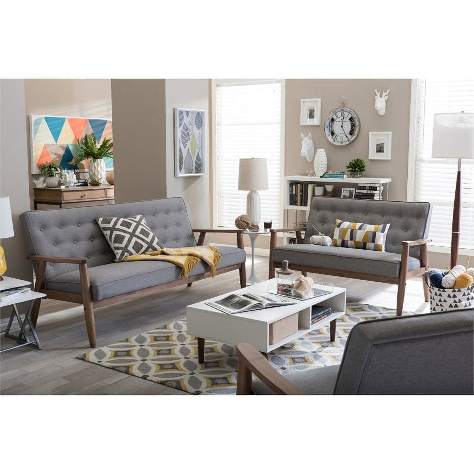 2 Piece Tufted Loveseat and Chair Set in Gray I937