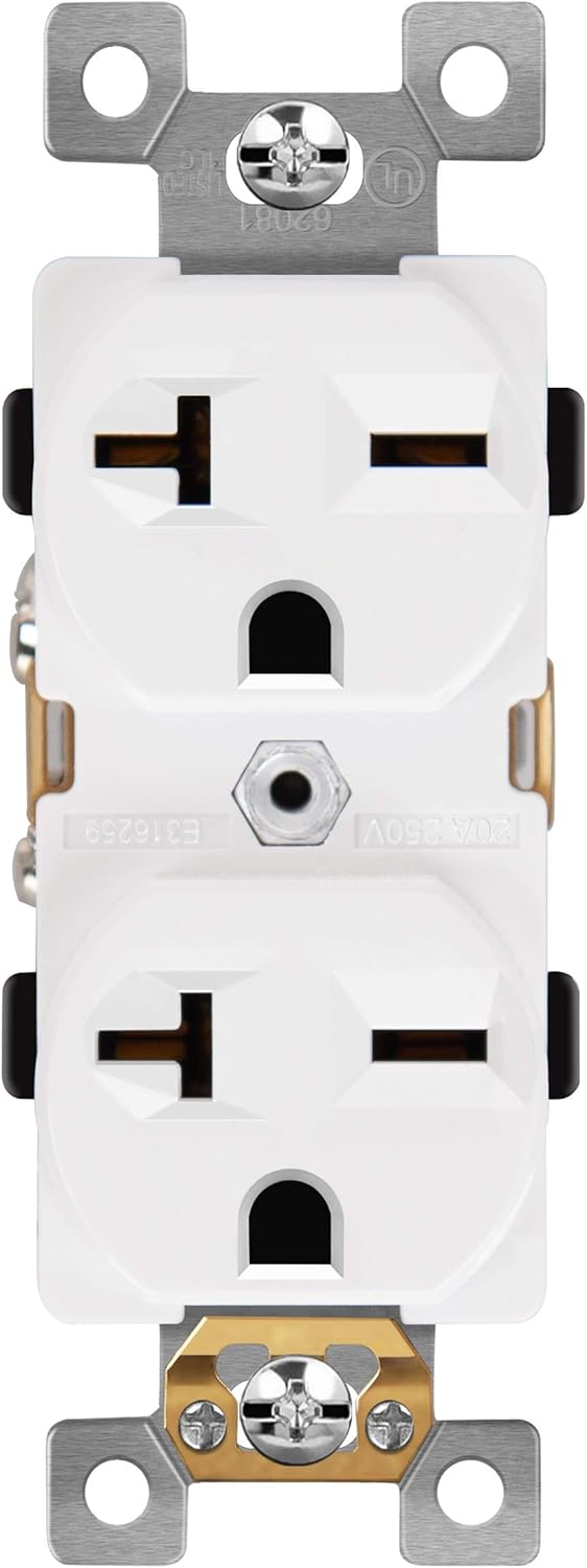 20 Amp 250V Duplex Receptacle, White, Pack of 2 M1153