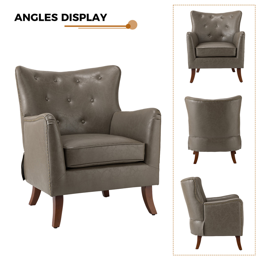Grey Vegan Leather Wingback Accent Chair J7787