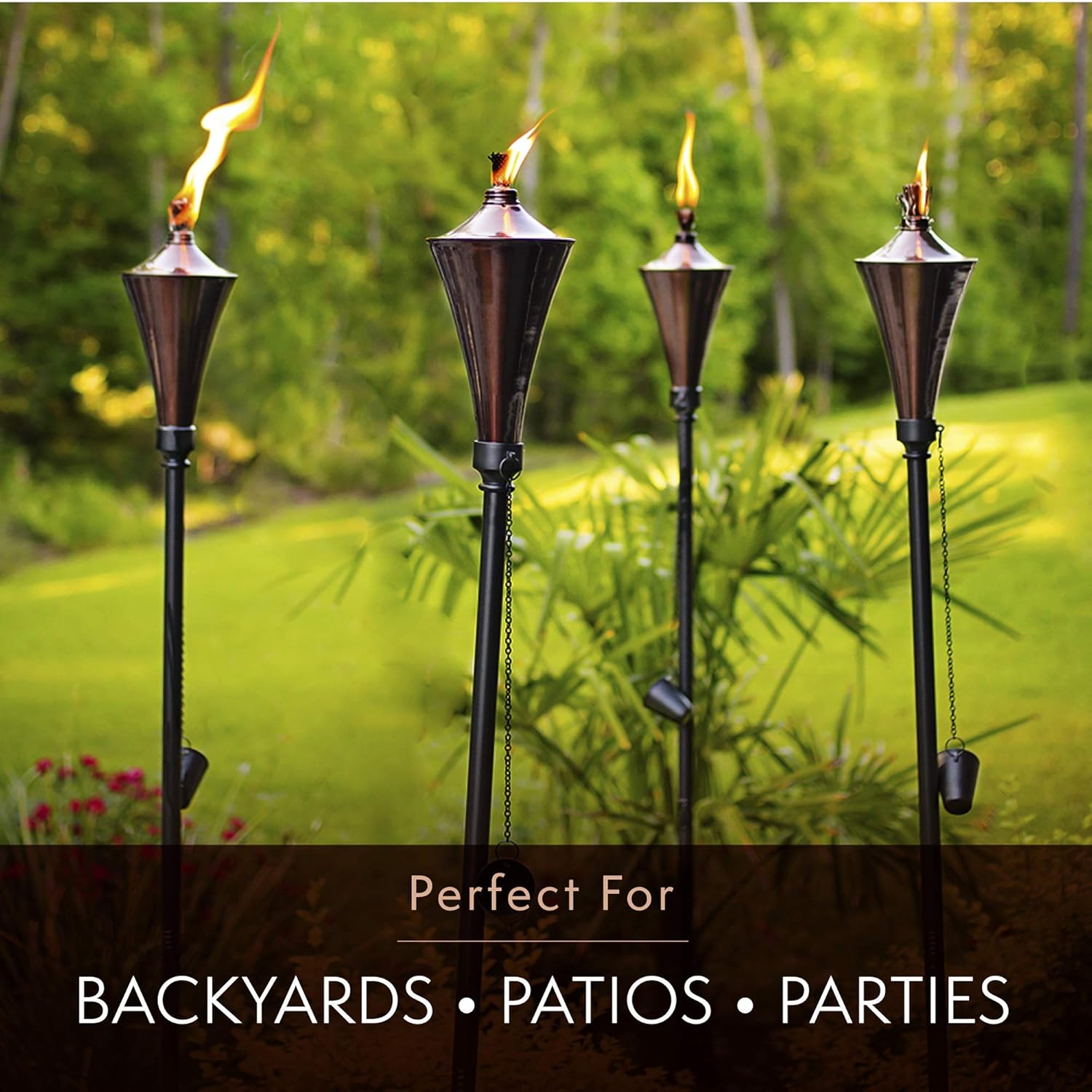 4-in-1 Outdoor Garden Torches with Table Top Stands and Deck Mounts (4-Pack, Caramel) V6639
