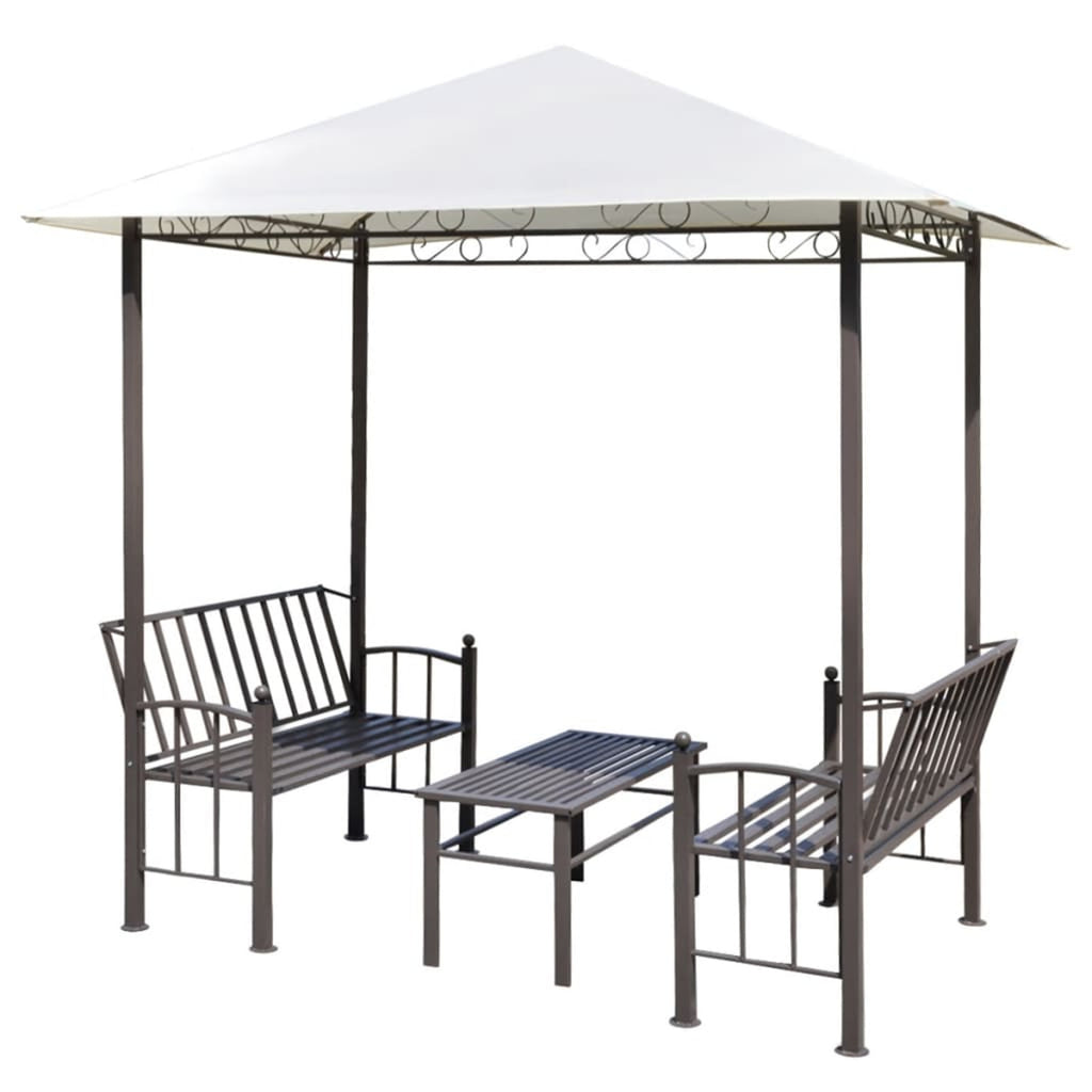 Gazebo Canopy with Table and Benches Set Steel Frame 8.2ft x 4.9ft x 7.9ft F898