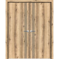 Solid French Double Doors 48 x 84 inches Oak with Frosted Glass Wood Solid Panel Frame Trims Y9746