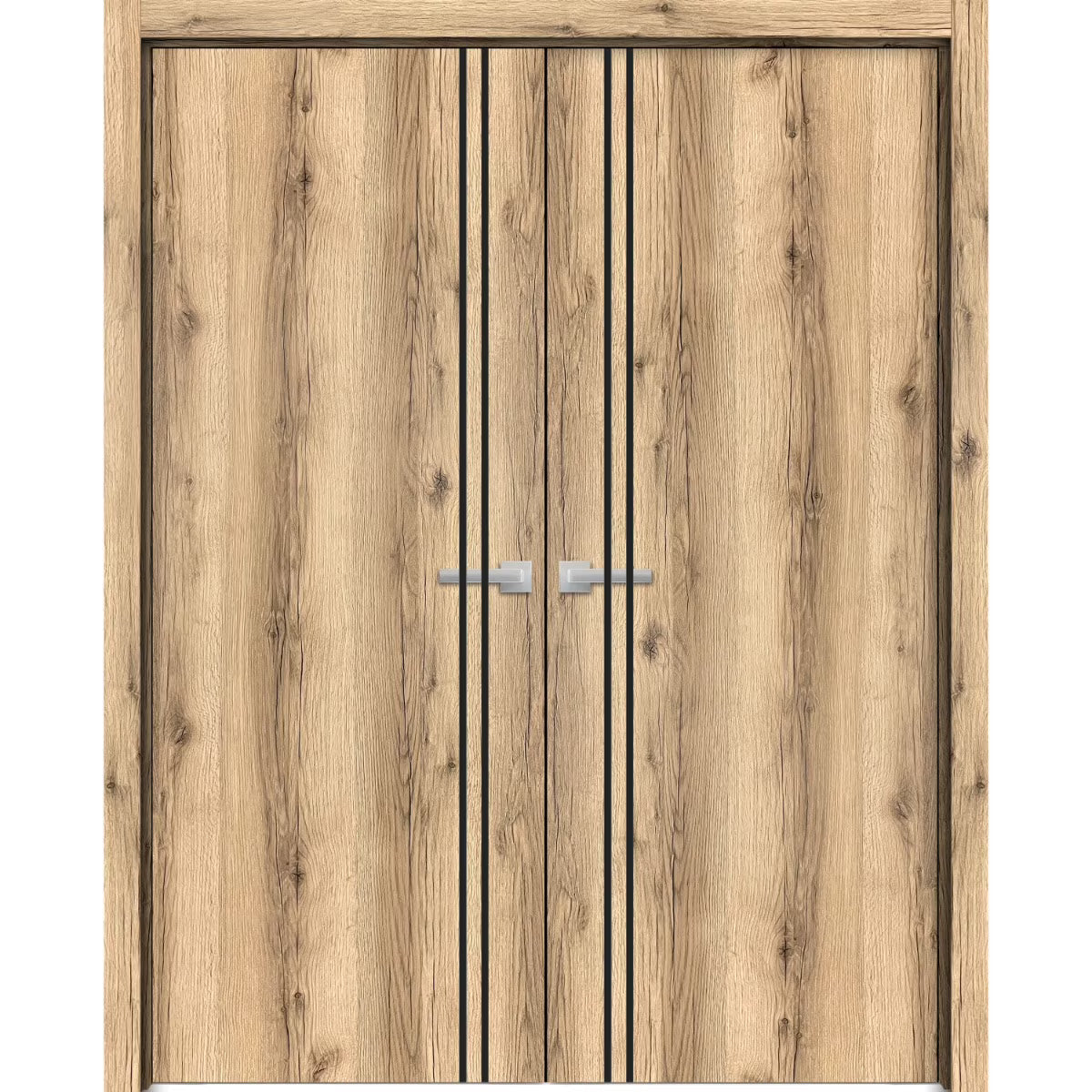 Solid French Double Doors 48 x 84 inches Oak with Frosted Glass Wood Solid Panel Frame Trims Y9746