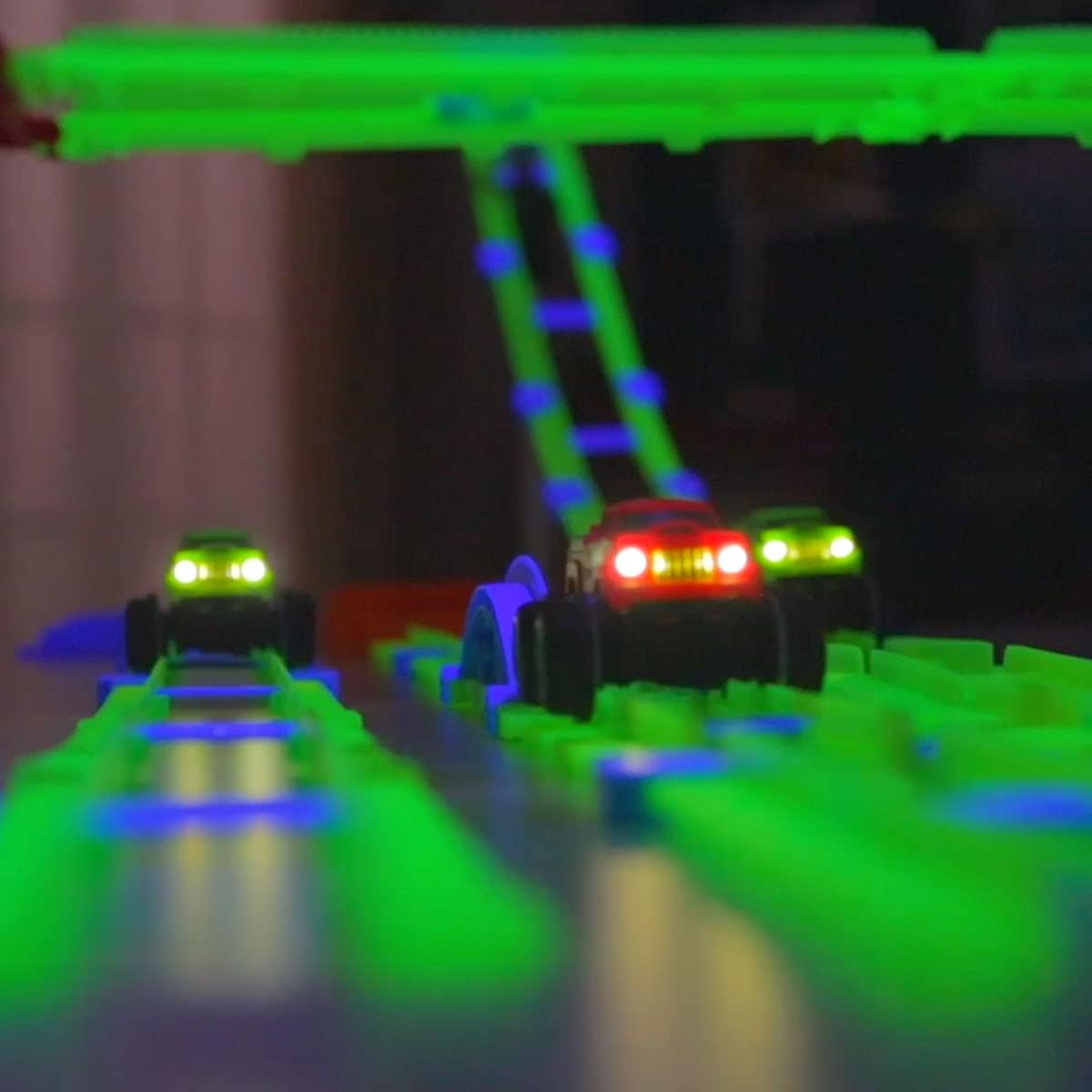 Glow in The Dark Race Car Track Playset, 45 Pcs with Lights L5782