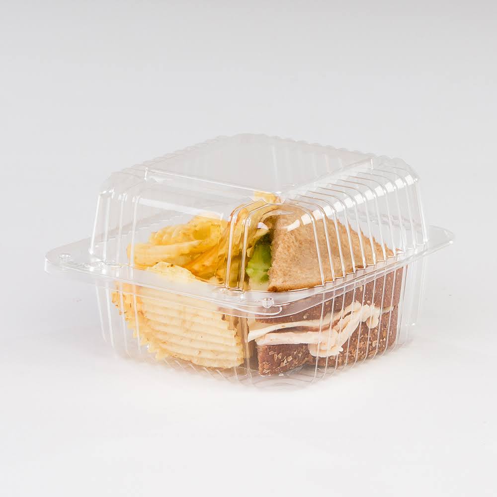 Plastic Square Food Container Clear, 5.3 inch Length x 5.6 inch Width x 3.3 inch Depth, 500/Case Y534