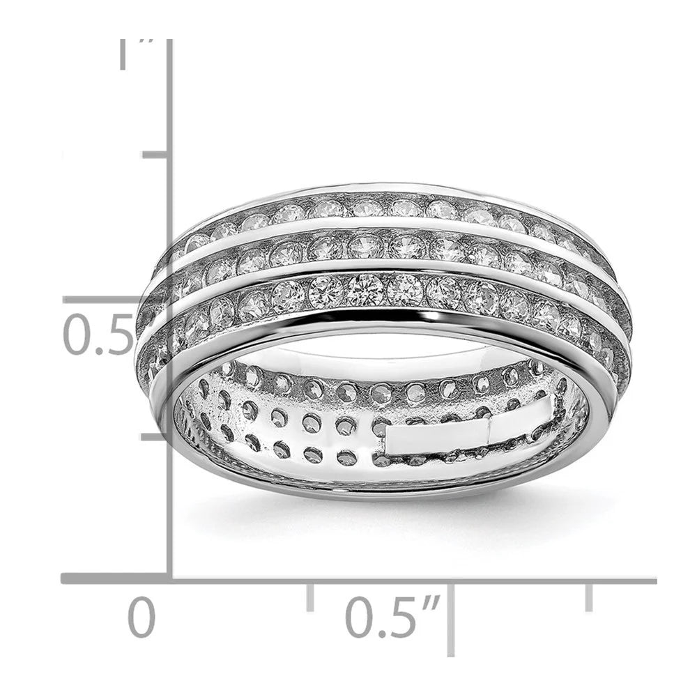 925 Sterling Silver Rhodium-plated 3-row CZ Eternity Ring M790