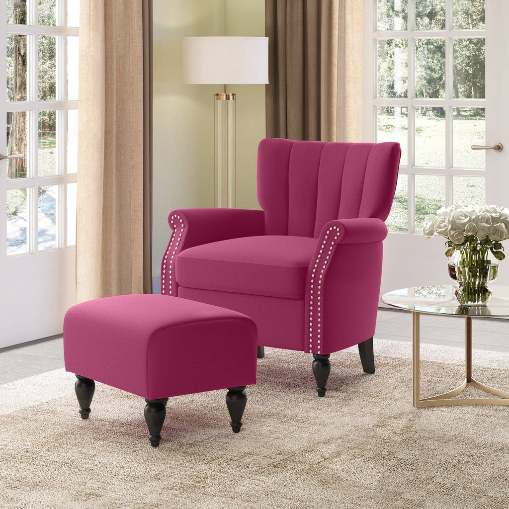 Botanical Velvet Arm Chair and Ottoman H3091