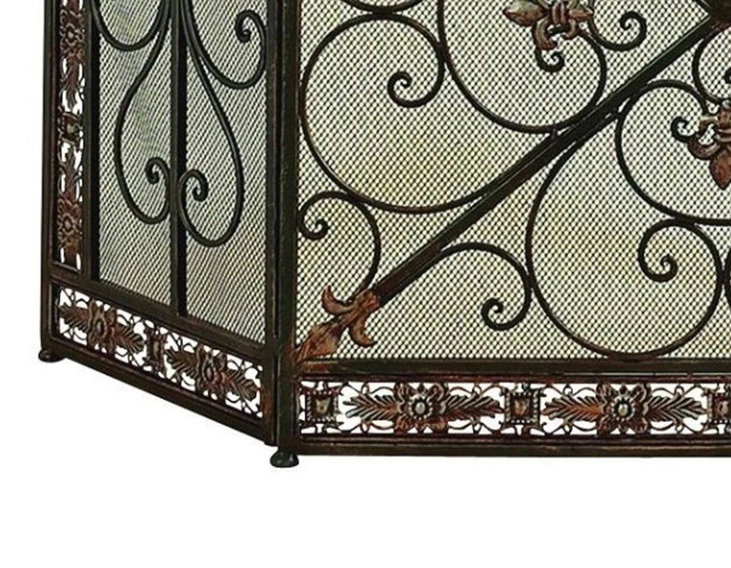 Bronze 3-Panel Metal Fire Screen E567844