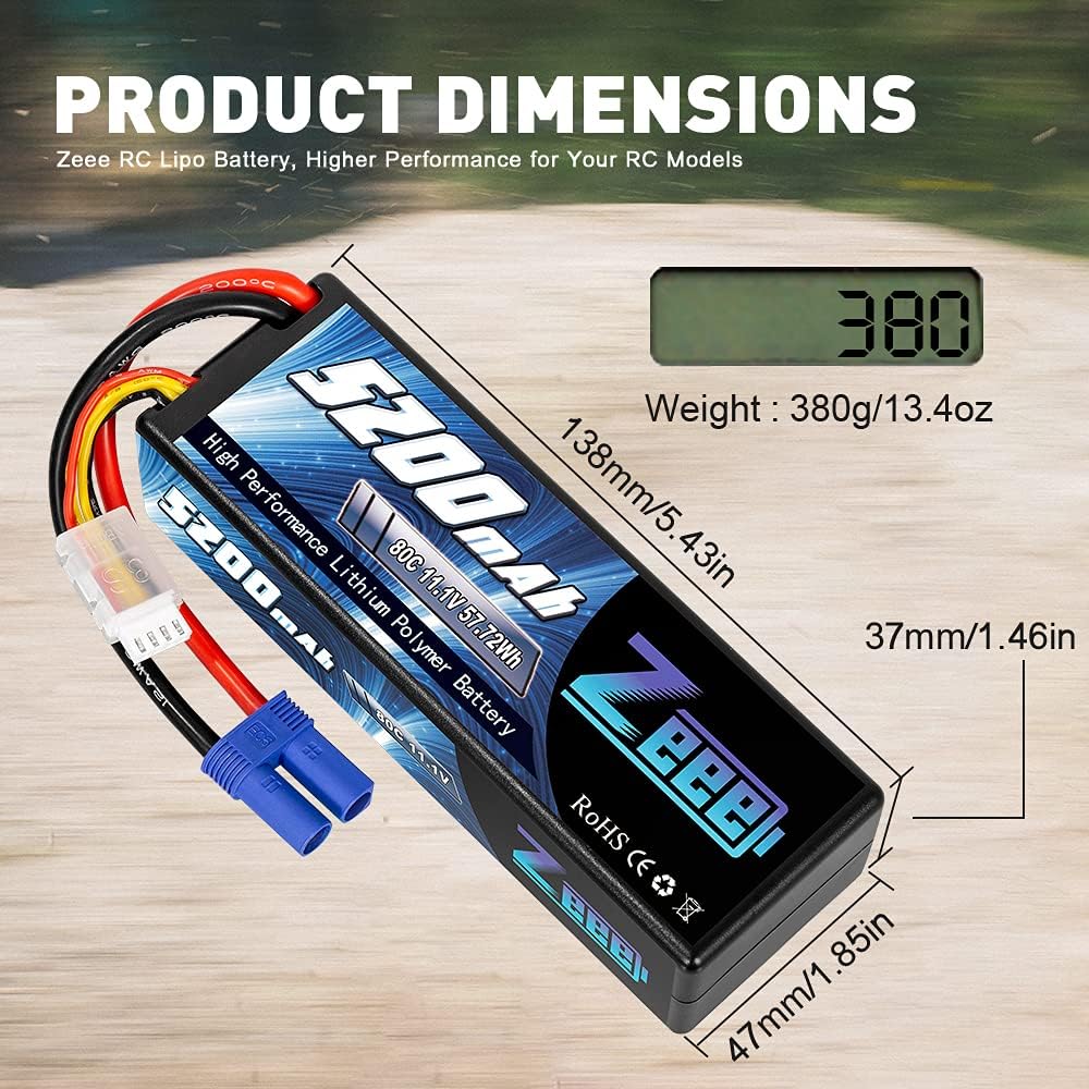 11.1V 80C 5200mAh 3S Lipo Battery with EC5 Connector Hardcase Battery (2 Packs) H427558
