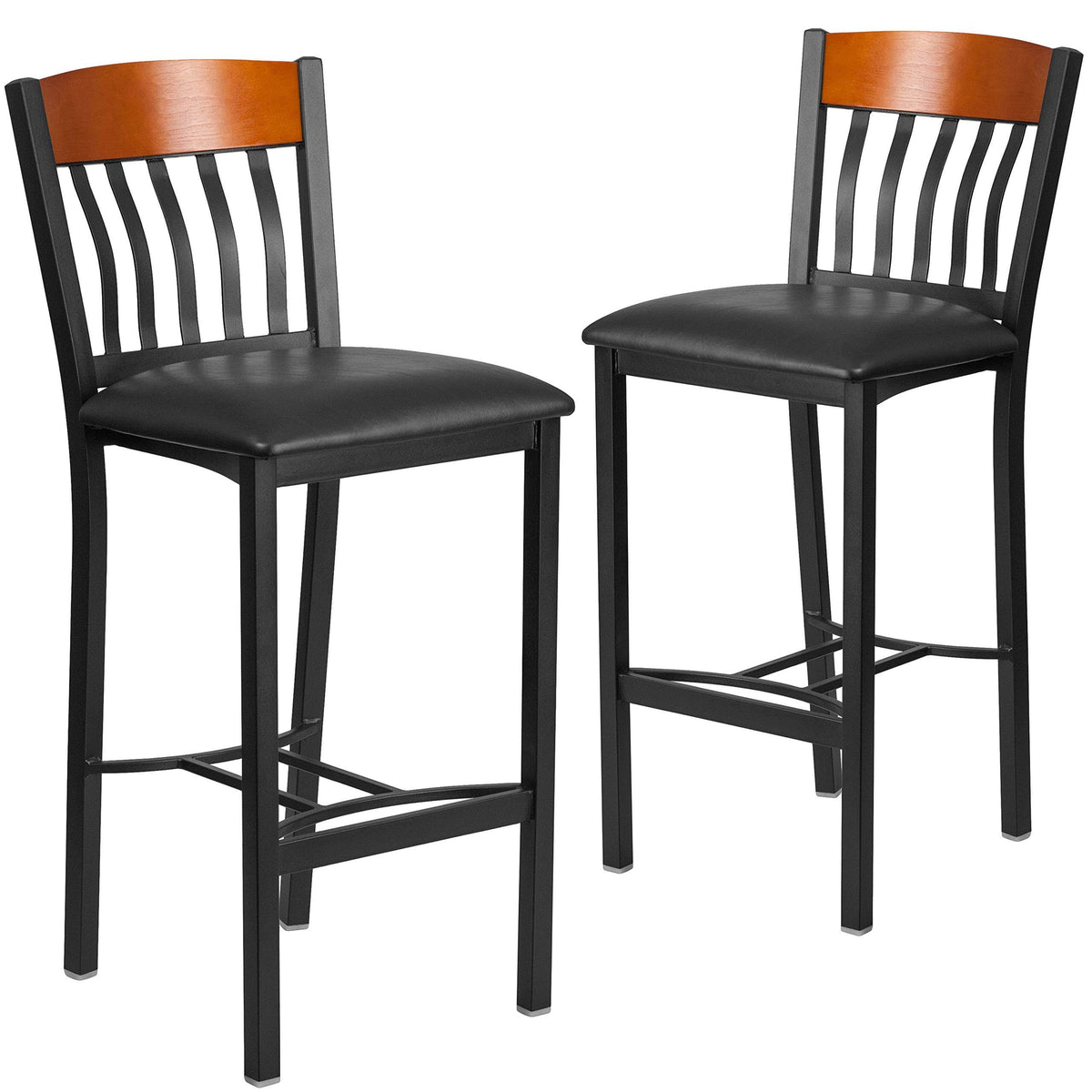 Black Metal & Cherry Wood Barstool with Black Vinyl Seat G132354