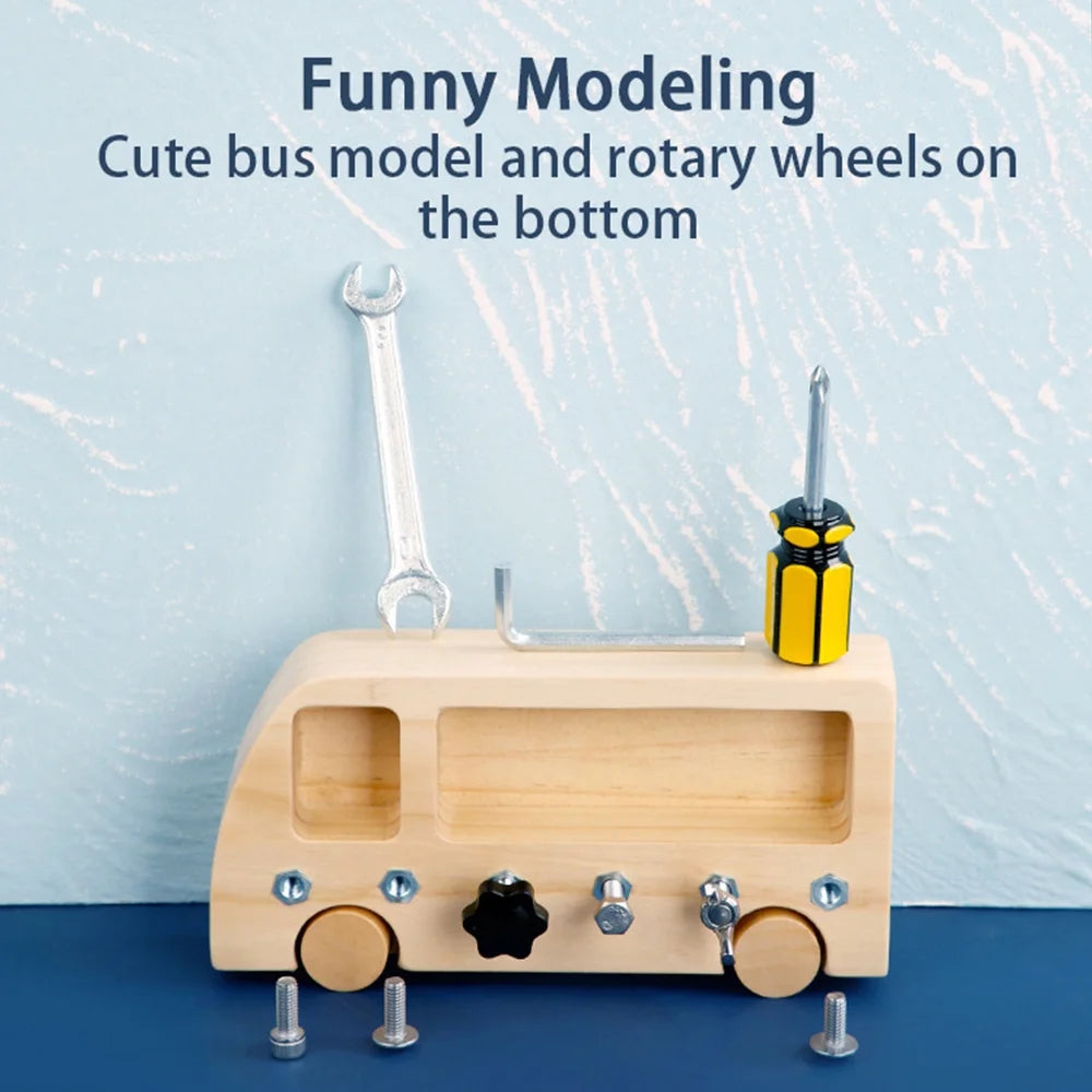 Montessori Screw Driver Board Wooden Busy Bus Sensory Toy Z8633