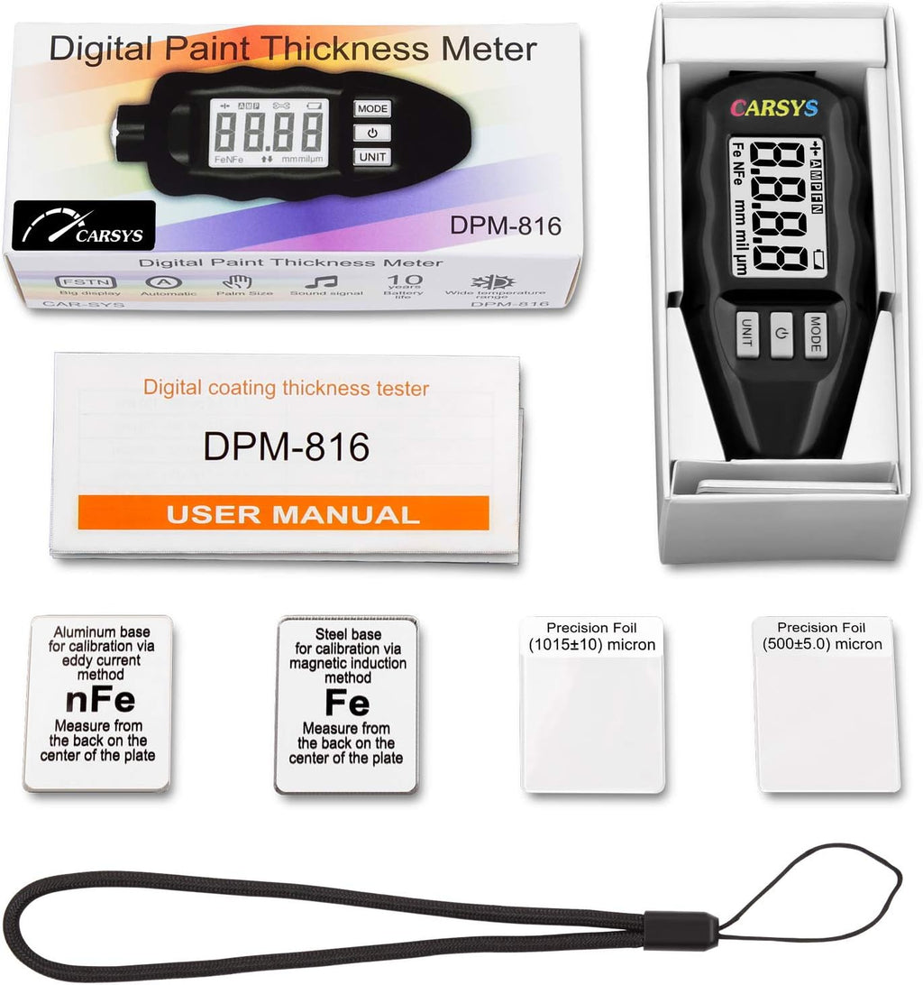 Coating Thickness Gauge Paint Meter, Range 0-137 mils, Ferrous, Non-Ferrous, LCD with Backlight, Precision Probe D45836