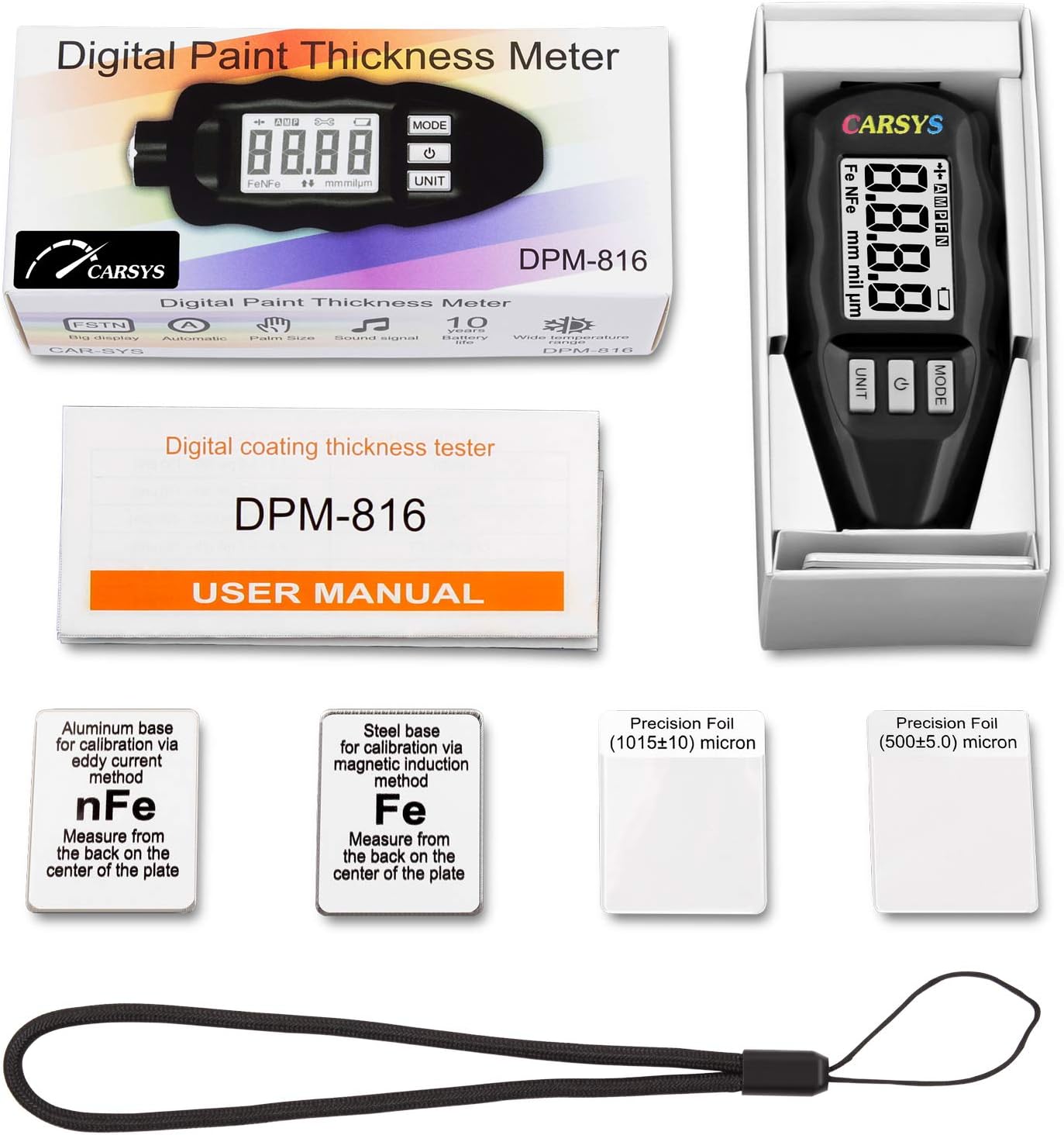 Coating Thickness Gauge Paint Meter, Range 0-137 mils, Ferrous, Non-Ferrous, LCD with Backlight, Precision Probe D45836