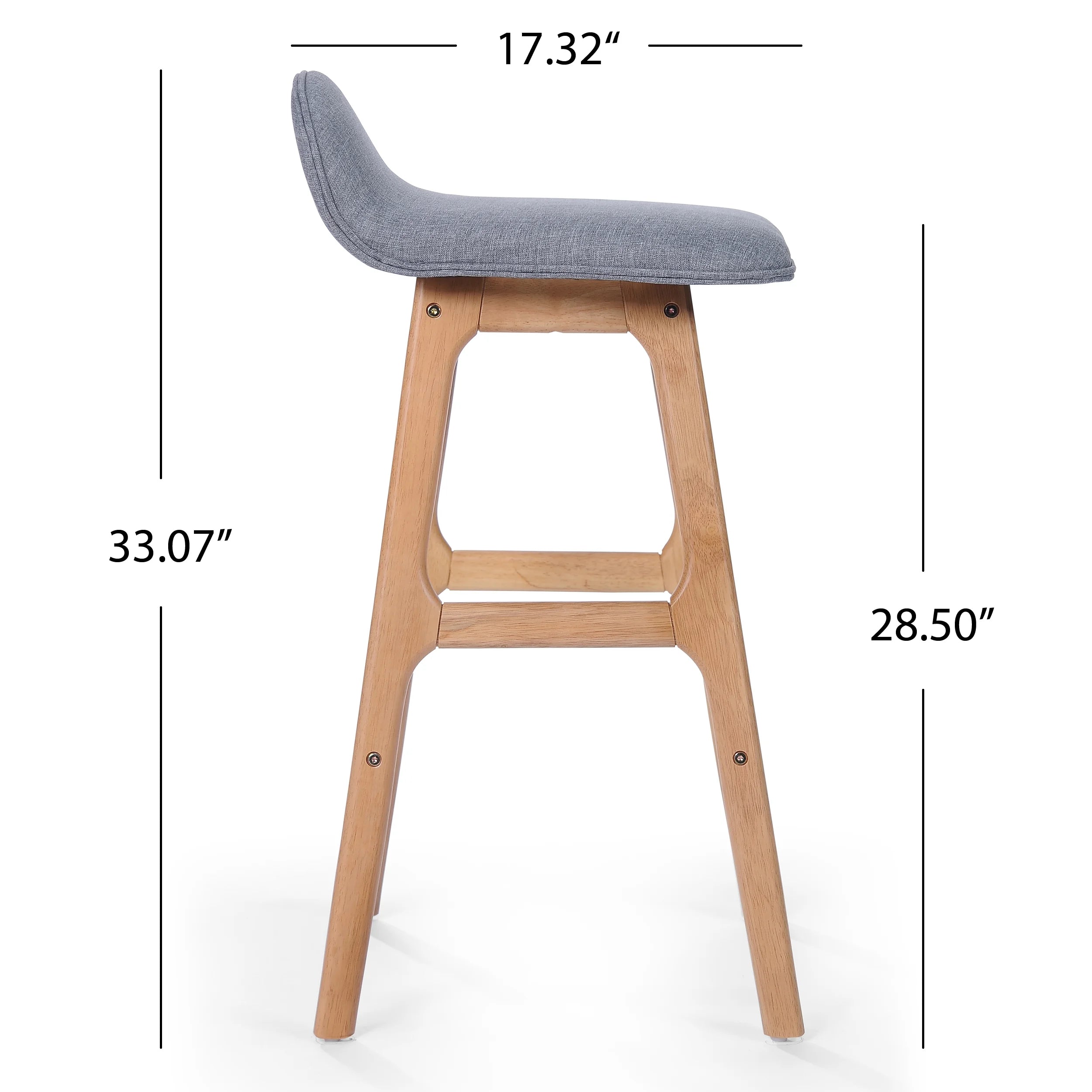 Mid-Century Modern Upholstered Barstools Set of 2, Gray and Natural Oak L761