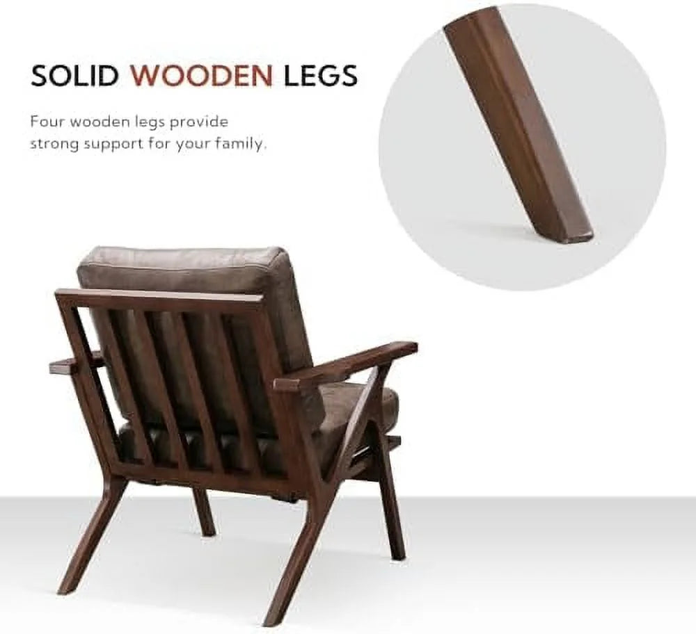 Brown Faux Leather Armchair with Wooden Frame J877077
