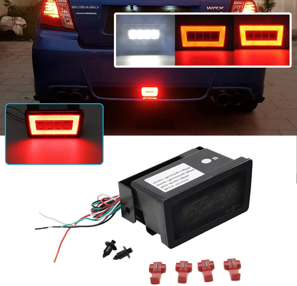 3-In-1 LED Rear Bumper Fog Light Kit Stop Brake Backup Reverse Running Tail Lights Smoked Lens Pack of 2 X323