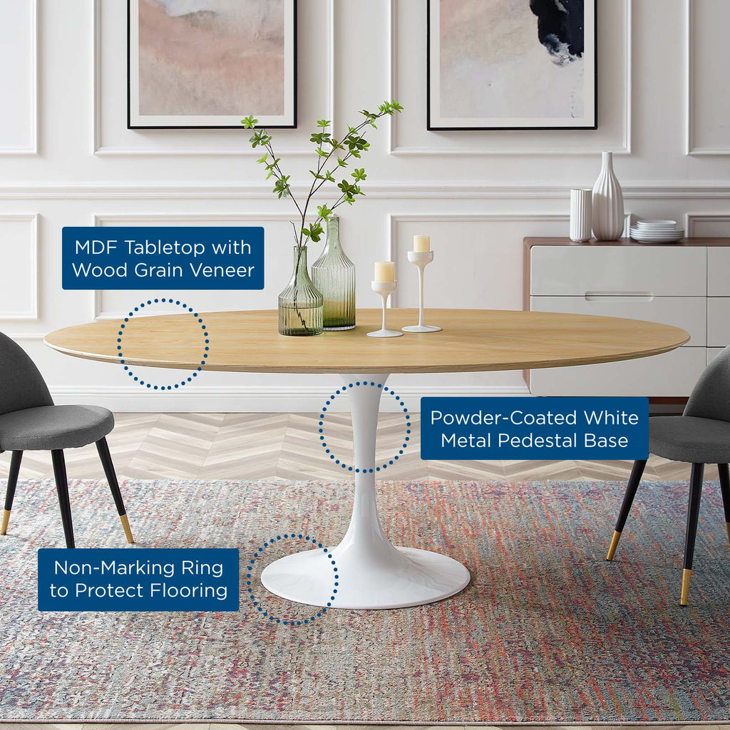 Natural Brown White Wood Metal Steel Oval Dining Table K366