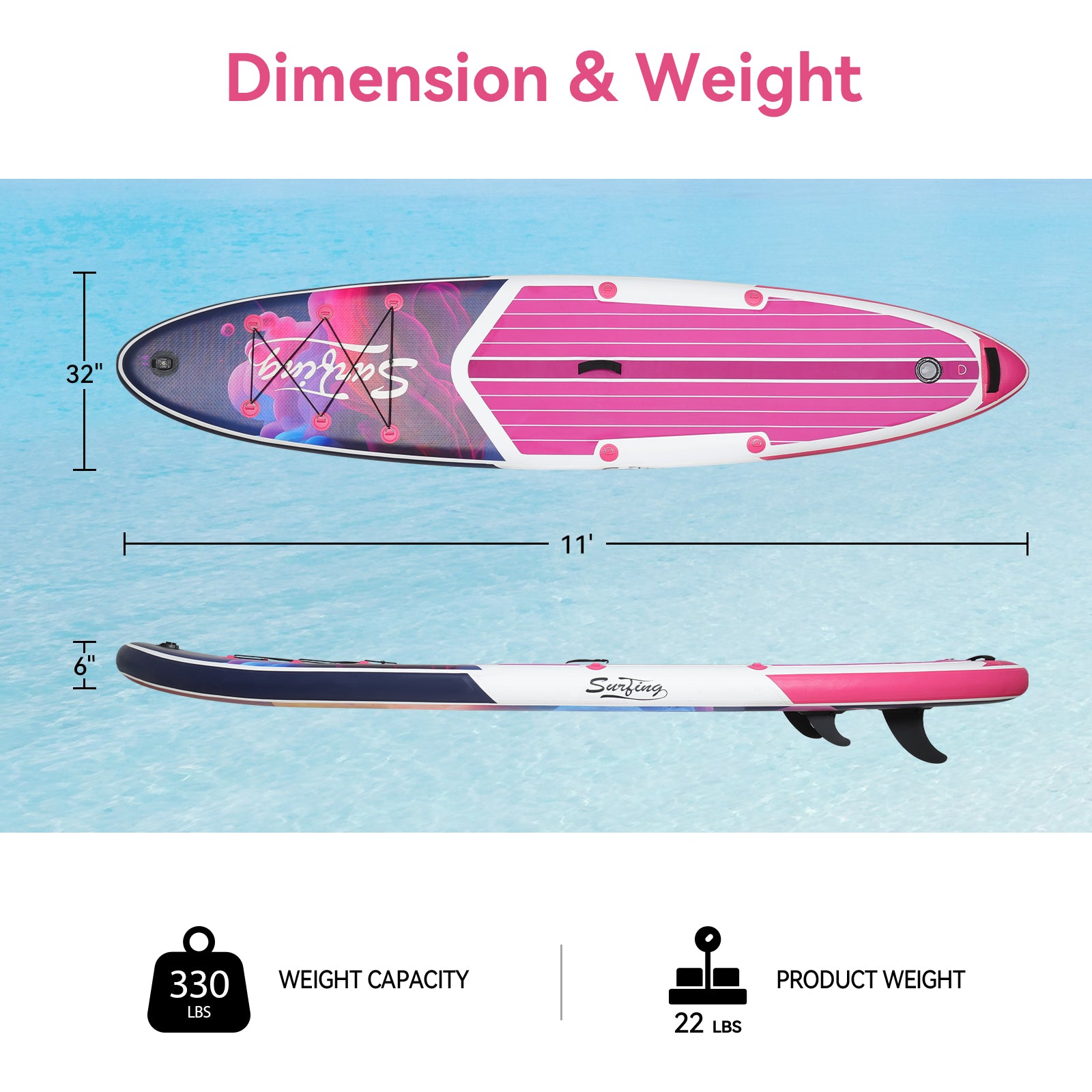 Pink Inflatable Stand Up Paddle Board and Sit-on Kayak Set with Backpack B98932
